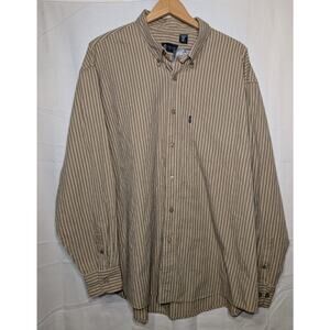 Izod Jeans Mens Striped Button Down Shirt Size XXL Cotton Textured Tan Brown NWT